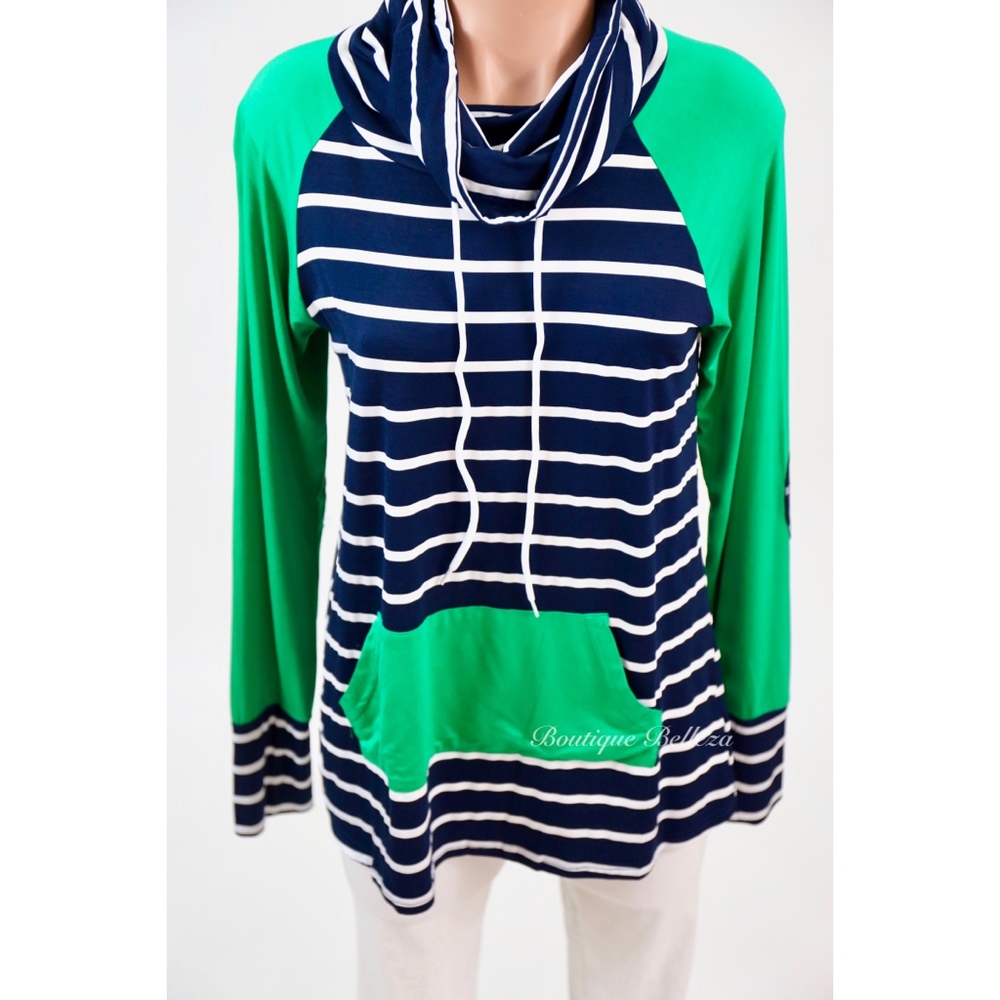 Navy & Green Funnel Neck